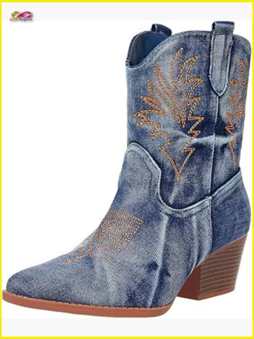 Wide Mid Calf Pointed Toe Western Boots Short Chunky Classic Booties